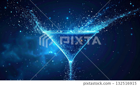 Abstract fractal design with a glowing blue wave and star-like light against a dark space background Abstract fractal design with a glowing blue wave and star-like light against a dark space background 132516915