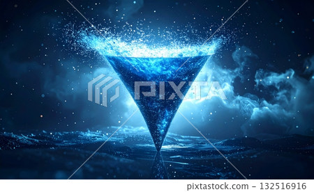 Abstract fractal design with a glowing blue wave and star-like light against a dark space background Abstract fractal design with a glowing blue wave and star-like light against a dark space background 132516916