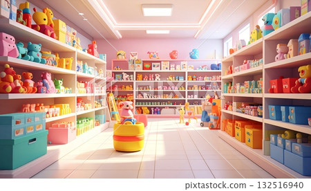A woman pushes a shopping cart down a bright aisle while buying food in a grocery supermarket A woman pushes a shopping cart down a bright aisle while buying food in a grocery supermarket 132516940