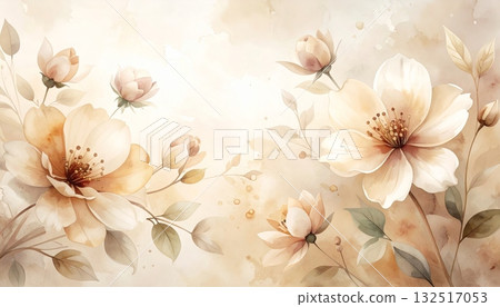 Vintage grunge paper texture background with pink flowers, blossoms, and leaves 132517053