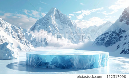 Blue icebergs drift on the lake near the Perito Moreno Glacier in Patagonia, a majestic winter nature landscape beneath the cold sky 132517098