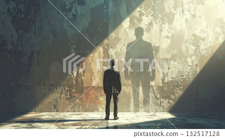 Silhouette of business people walking through a dark tunnel with a bright light at the door concept 132517128