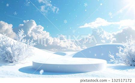 Christmas winter landscape with snowy trees and sky full of snowflakes and stars, a cold season celebration scene Christmas winter landscape with snowy trees and sky full of snowflakes and stars, a cold season celebration scene 132517172