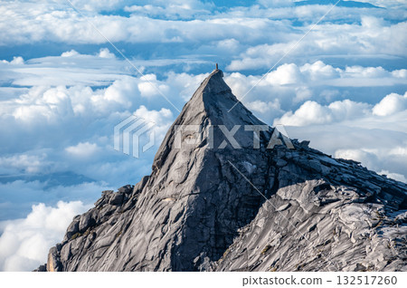 View of an iconic peak named South Peak (3929 m) on Mt.Kinabalu, Malaysia. 132517260