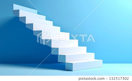 Abstract blue background with a stairway to success, a 3D illustration of a ladder reaching for the sky Abstract blue background with a stairway to success, a 3D illustration of a ladder reaching for the sky 132517302
