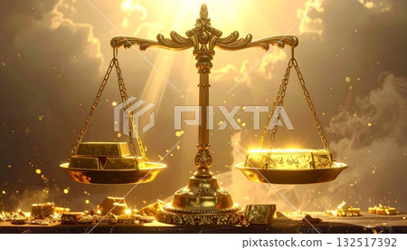 Gold scales of justice in the night symbolize the concept of law, business, and finance, representing the equal balance of weight and money Gold scales of justice in the night symbolize the concept of law, business, and finance, representing the equal balance of weight and money 132517392
