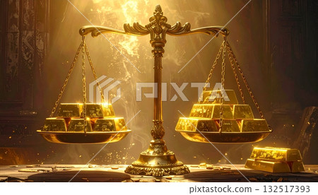 Gold scales of justice in the night symbolize the concept of law, business, and finance, representing the equal balance of weight and money Gold scales of justice in the night symbolize the concept of law, business, and finance, representing the equal balance of weight and money 132517393