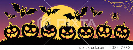 萬聖節插圖：一座陰森的豪宅和南瓜燈籠矗立在滿月的夜晚 132517770
