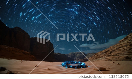 Star Trails over Wadi Rum Desert. 132518075