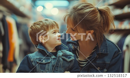 Mom and son sharing a tender moment. 132518317
