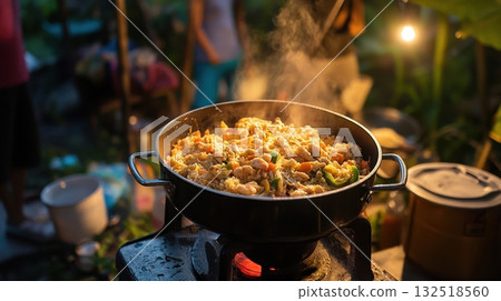 Delicious outdoor stirfry cooking. 132518560
