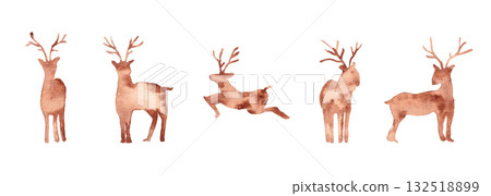 Christmas wreath frame. Watercolor Christmas vector illustration. Holly and reindeer. 132518899