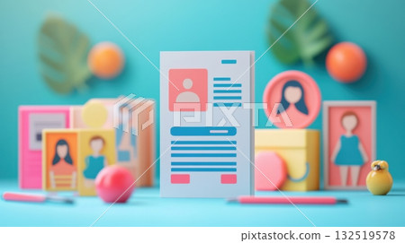 colorful resume concept with miniature figures 132519578