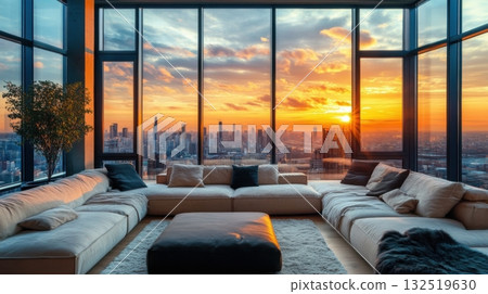 sunset cityscape view from luxury apartment sunset cityscape view from luxury apartment 132519630