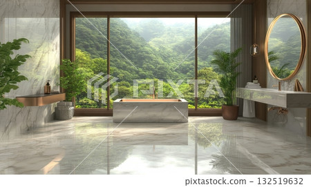 luxurious modern bathroom with mountain view 132519632
