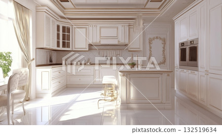 elegant white classic kitchen interior design 132519634