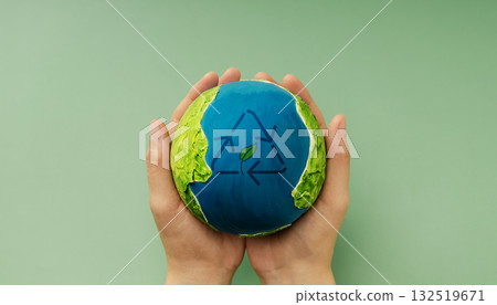 Earth in hands symbolizing sustainability, Recyling and Renewable 132519671