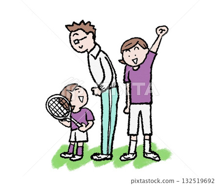 Parent and child tennis and badminton cheering scene Parent and child tennis and badminton cheering scene 132519692