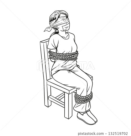 Woman hostage with bound hands 132519702