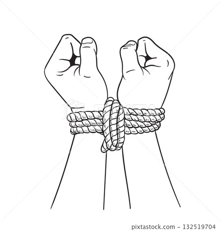 hands tied to a rope hands tied to a rope 132519704