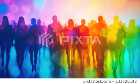 colorful crowd silhouettes walking at night 132520148