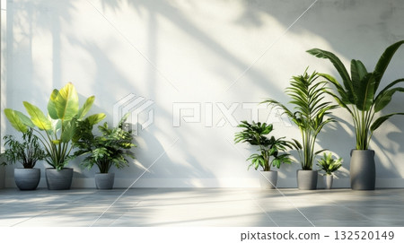Modern Minimalist Living Room with Indoor Plants 132520149