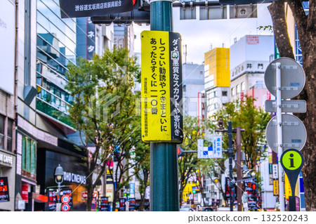 Tokyo cityscape in Japan: "No! Malicious scouts and touts!" "If you are subjected to persistent solicitations or stalking, call 110 immediately!" Tokyo cityscape in Japan: "No! Malicious scouts and touts!" "If you are subjected to persistent solicitations or stalking, call 110 immediately!" 132520243