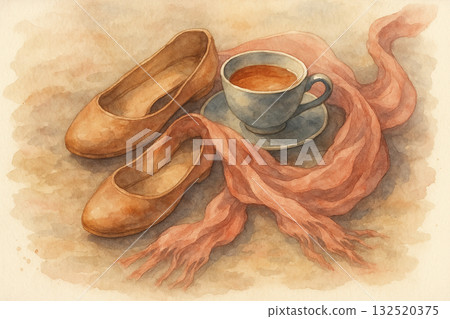 涼鞋的午後光輝－柔和的水彩剪影畫 132520375