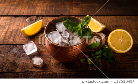 Frosted Mint Lemonade Copper Mug . Drinks concept. Generated Image 132520494