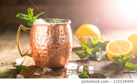 Frosted Mint Lemonade Copper Mug . Drinks concept. Generated Image Frosted Mint Lemonade Copper Mug . Drinks concept. Generated Image 132520495