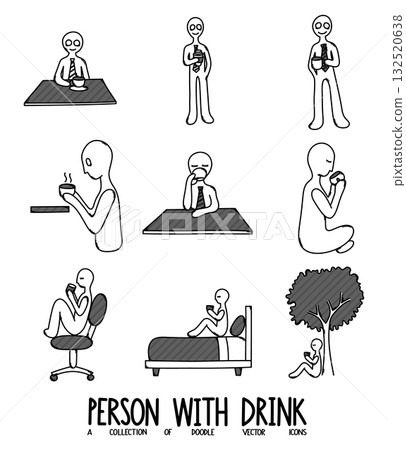 Person With Hot Drink Doodle vector icon set. Drawing sketch illustration hand drawn line eps10 Person With Hot Drink Doodle vector icon set. Drawing sketch illustration hand drawn line eps10 132520638