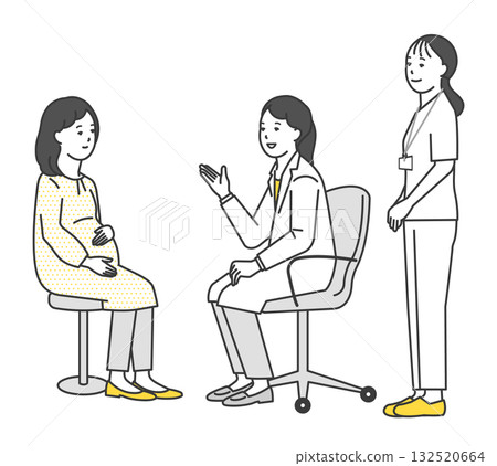 Simple illustration of a doctor and nurse examining a patient Simple illustration of a doctor and nurse examining a patient 132520664
