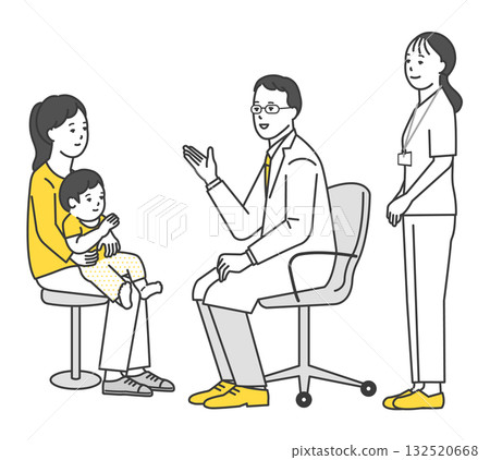 Simple illustration of a doctor and nurse examining a patient Simple illustration of a doctor and nurse examining a patient 132520668