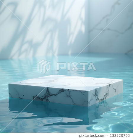 White marble flat platform floating water surface, summer products, beauty products, chemical products, refreshing products exhibition flat platform wide advertisement wide sea report material sheet 132520793