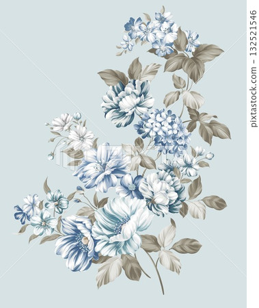 Abstract beautiful watercolor floral vintage illustration 132521546