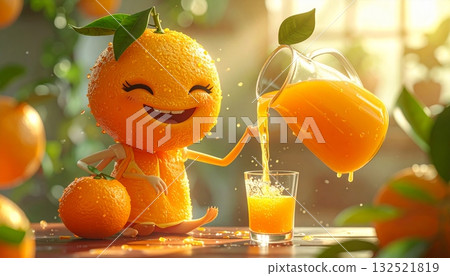 Freshly squeezed orange juice in a glass with ripe oranges, a healthy and refreshing citrus fruit beverage Freshly squeezed orange juice in a glass with ripe oranges, a healthy and refreshing citrus fruit beverage 132521819