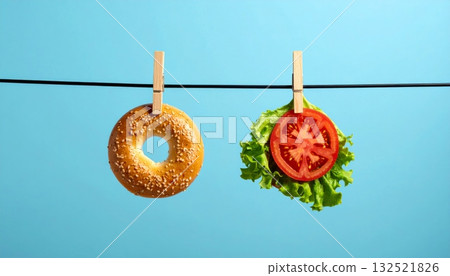 A tasty Easter egg on a wooden table with a healthy breakfast pastry closeup 132521826