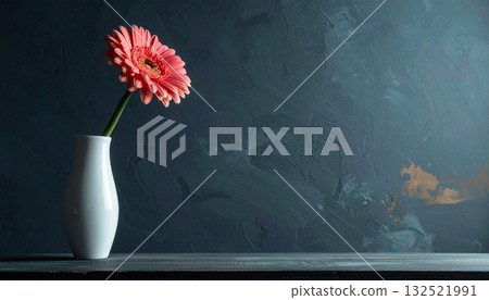 複製空間，螢幕角落的花瓶裡放著一朵簡單的花 132521991