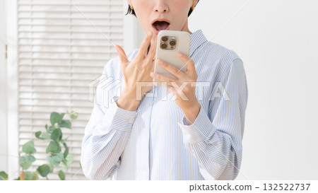 Surprised woman with a smartphone Surprised woman with a smartphone 132522737