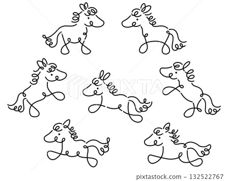 Horse calligraphy line drawing illustration set 132522767