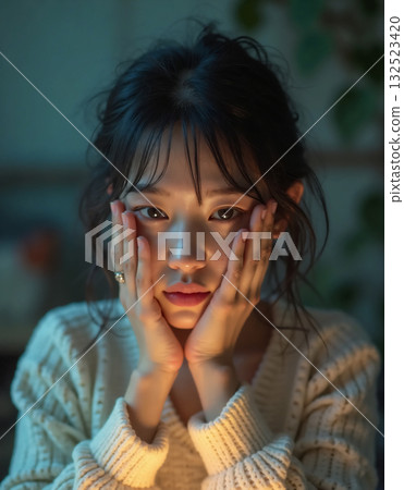 A young lady with a cheeks stick 132523420