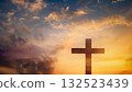 Cross Christian God Religion on Sunset Background, Jesus Church Worship Pray Catholic Grace Christ, Symbols Christ Love Holy Spiritual Hope Peach Victory Spirit Mditation Catholicism Crucifix Trush. 132523439
