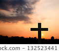 Cross Christian God Religion on Sunset Background, Jesus Church Worship Pray Catholic Grace Christ, Symbols Christ Love Holy Spiritual Hope Peach Victory Spirit Mditation Catholicism Crucifix Trush. 132523441