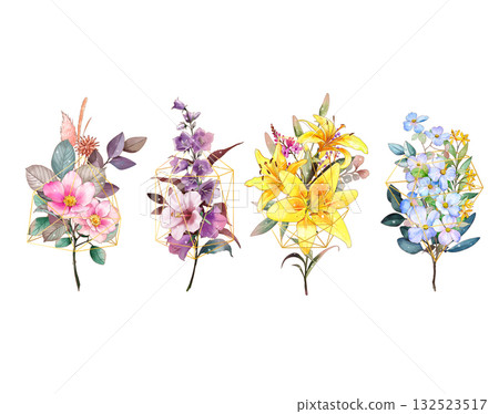 Abstract patterns and beautiful watercolor floral illustrations Abstract patterns and beautiful watercolor floral illustrations 132523517