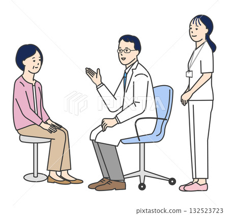 Simple illustration of a doctor and nurse examining a patient 132523723