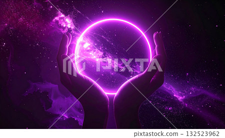 Holding a circle of light in both hands Holding a circle of light in both hands 132523962