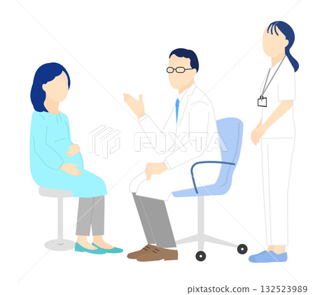 Simple illustration of a doctor and nurse examining a patient 132523989