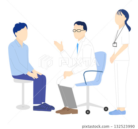 Simple illustration of a doctor and nurse examining a patient 132523990