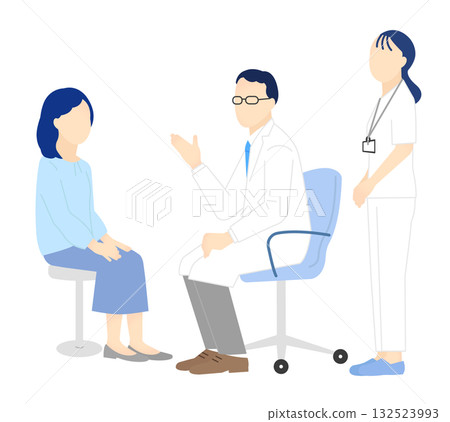Simple illustration of a doctor and nurse examining a patient 132523993