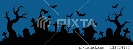 Simple and stylish Halloween banner illustration (graveyard and black cat silhouette design) Simple and stylish Halloween banner illustration (graveyard and black cat silhouette design) 132524153